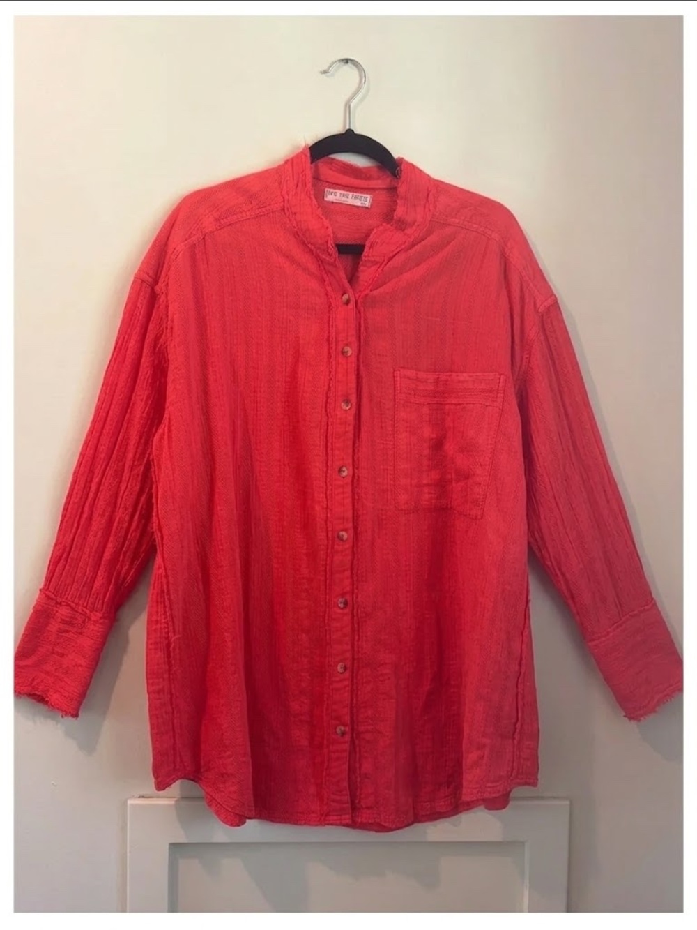 We The Free Bright Red Textured Button-Down Shirt/ Beach Coverup
